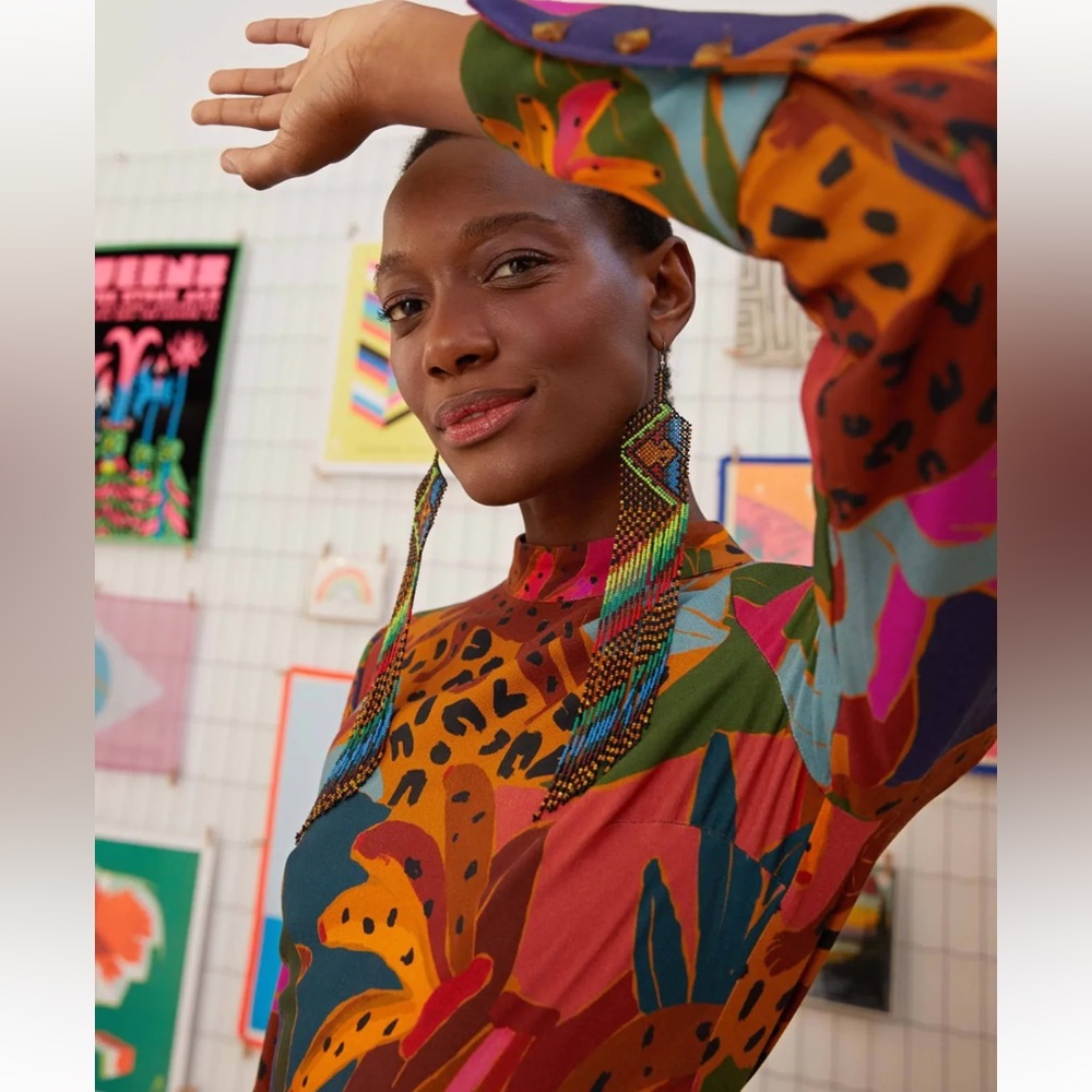 NWT Farm Rio Leopards Jungle High Neck Midi Dress size Xs - Picture 6 of 6